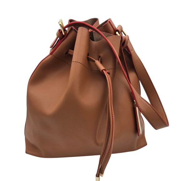 Vince Camuto Leila Brown Leather Drawstring Bucket Bag - Picture 1 of 15